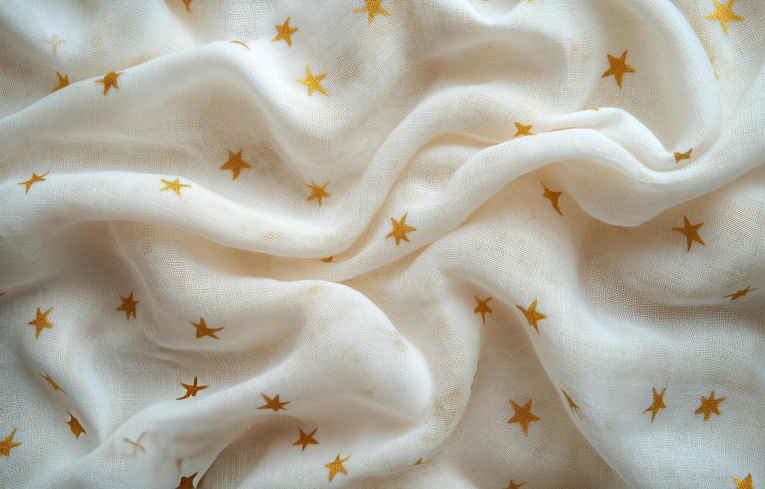 Soft white fabric adorned with golden stars, perfect for crafts or interior decor photo