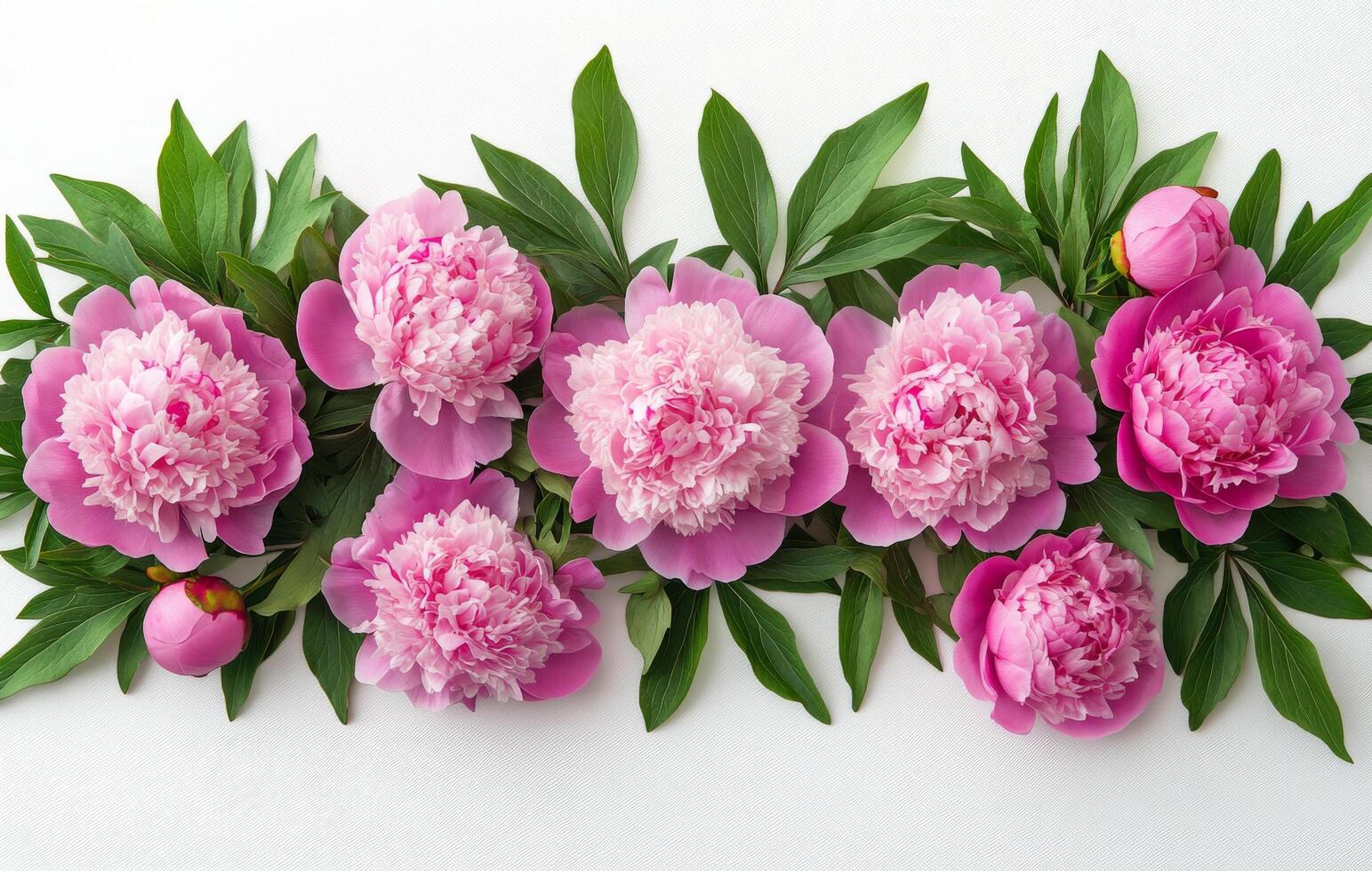 Beautiful arrangement of peonies in various shades on a clean background photo