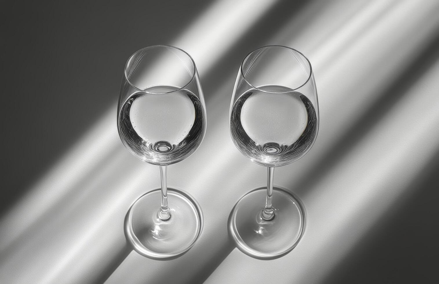Elegant crystal glasses on a white surface with soft lighting during the afternoon photo