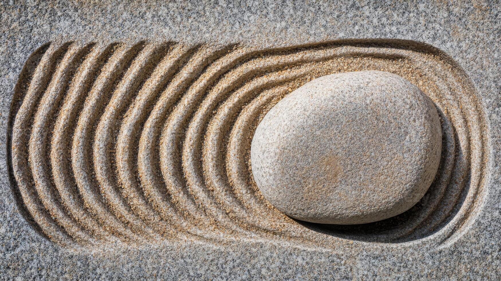 A Single Smooth Stone Rests in Concentric Sand Circles photo