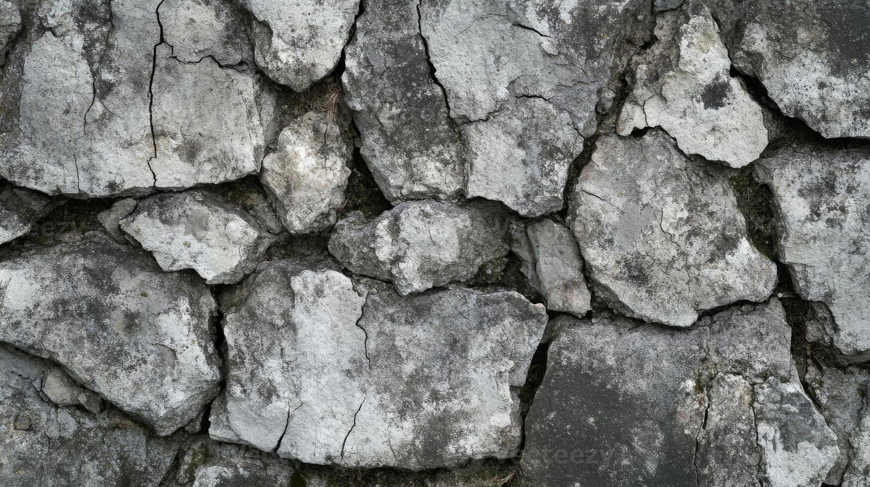 Close-up of a Cracked and Weathered Stone Wall photo
