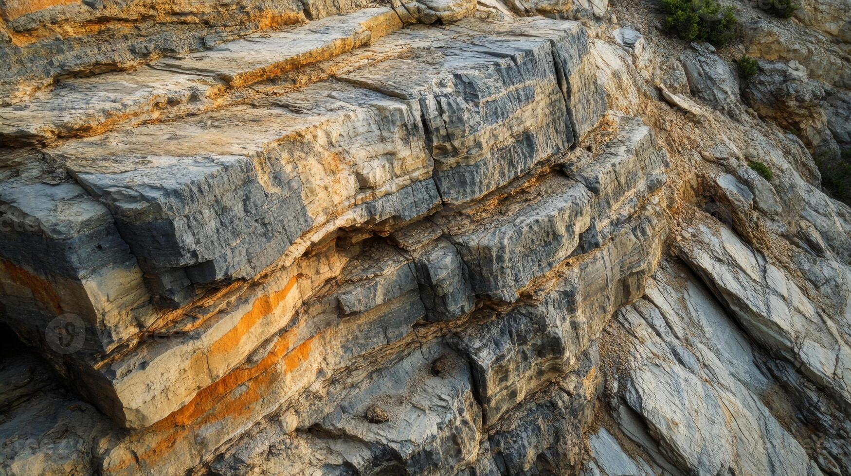 Close-up of a Rugged Rock Cliff Face with Layered Textures photo