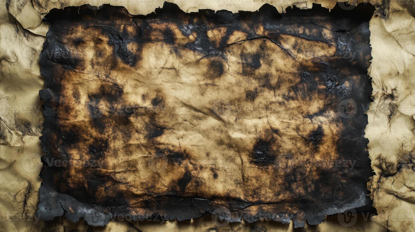 A Rectangular Piece of Burnt Paper with Charred Edges photo