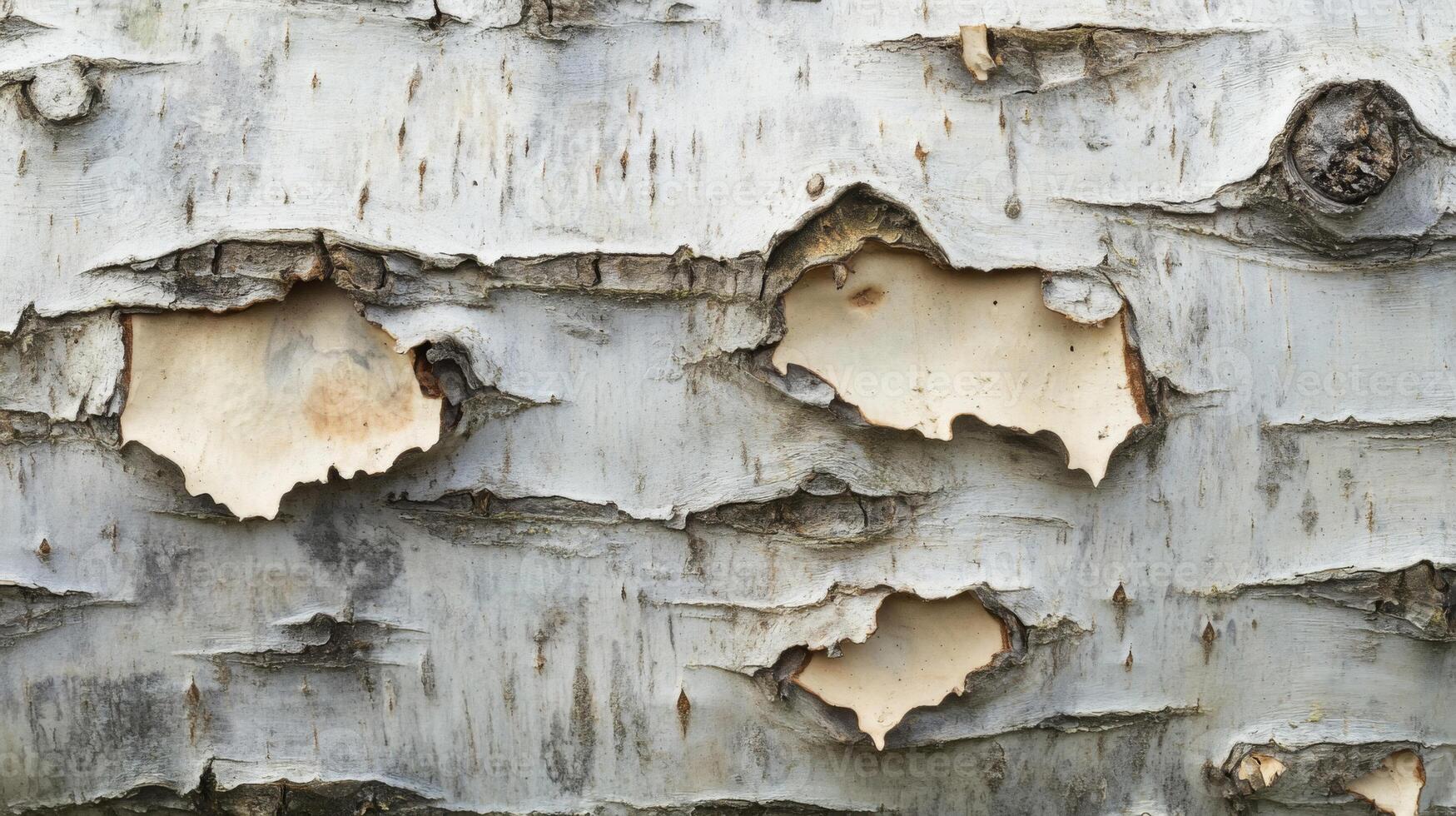 Close-up of a birch tree's peeling bark with a knot photo