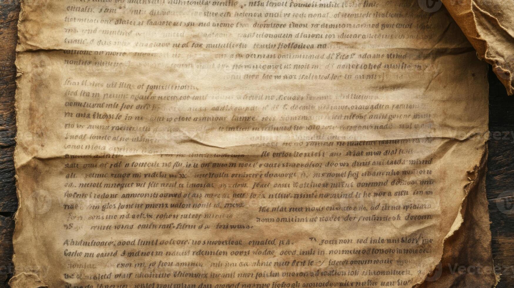 Close-up of a Fragile, Aged Manuscript Page with Handwritten Text in Black Ink photo