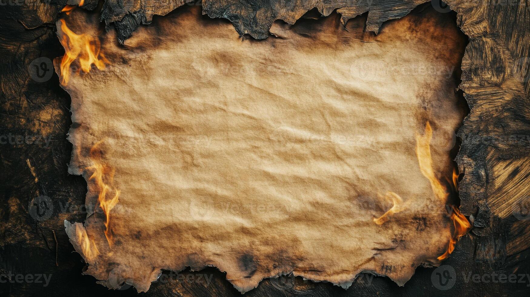 A Partially Burned Piece of Parchment with Flame Edges photo