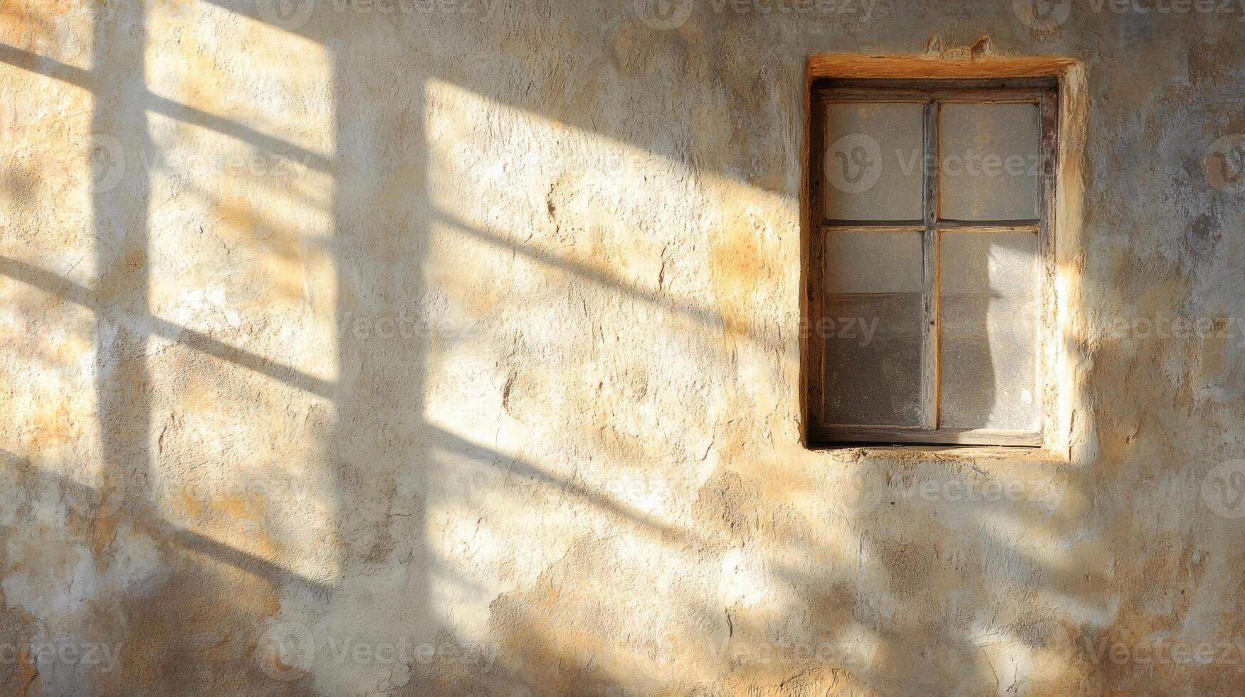 Sunlight Streaming Through a Window Casting Shadows on a Textured Wall photo