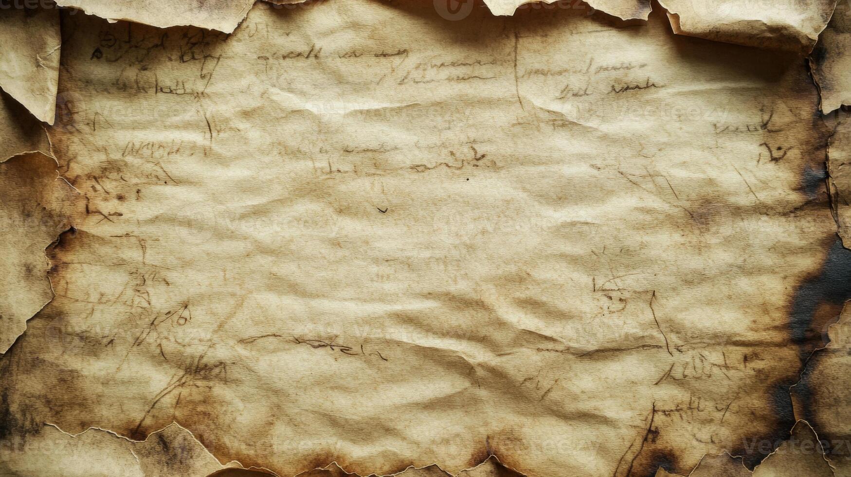 A Worn, Burnt, and Faded Piece of Parchment Paper photo