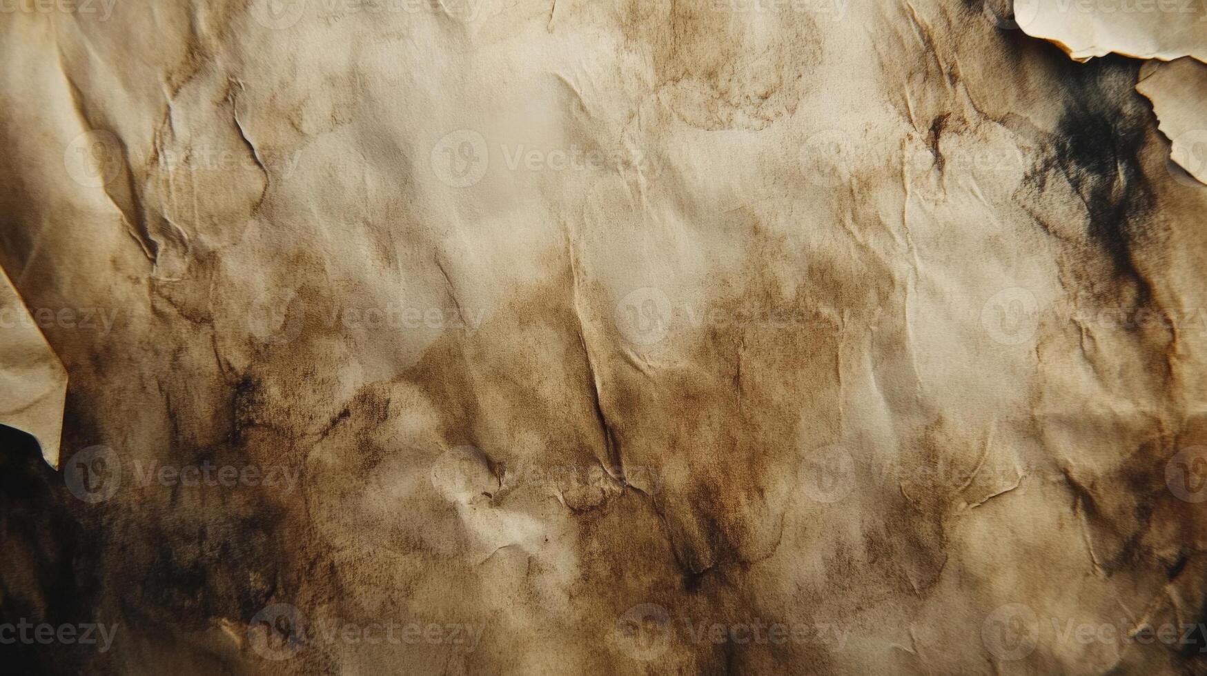 A Close-Up View of a Wrinkled, Burned, and Stained Sheet of Paper photo