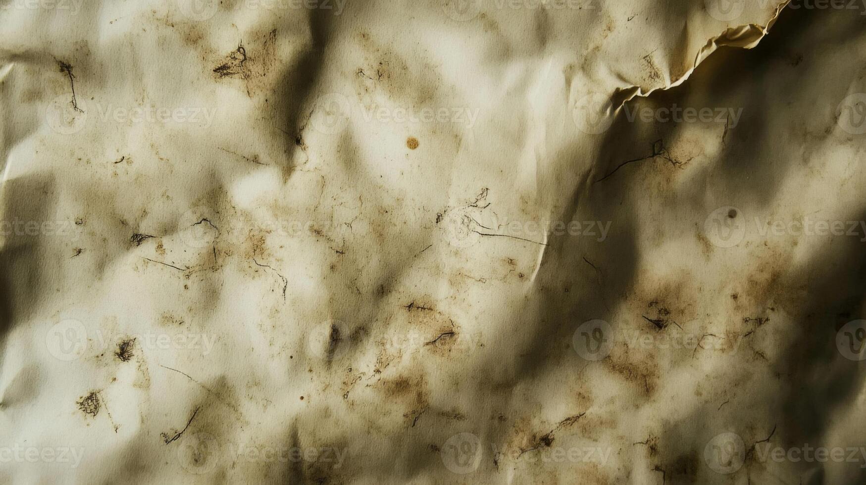 Close-up of a Crumpled, Stained, and Weathered Paper Surface photo