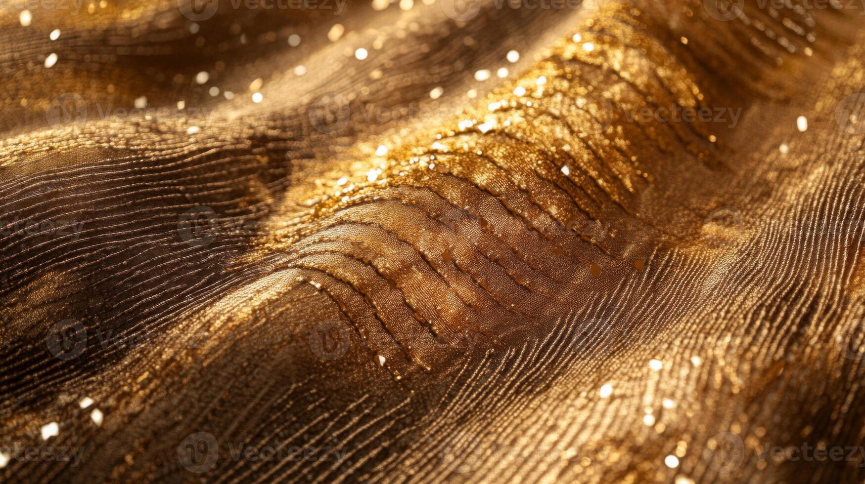 Close-up of a Golden Fabric with a Glittering Texture photo