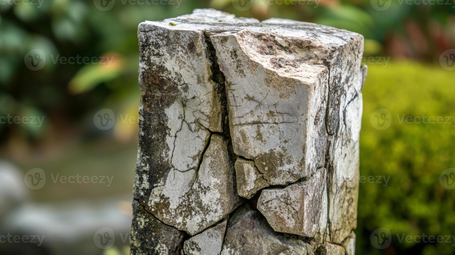 Close-up of a Cracked and Weathered Stone Pillar photo