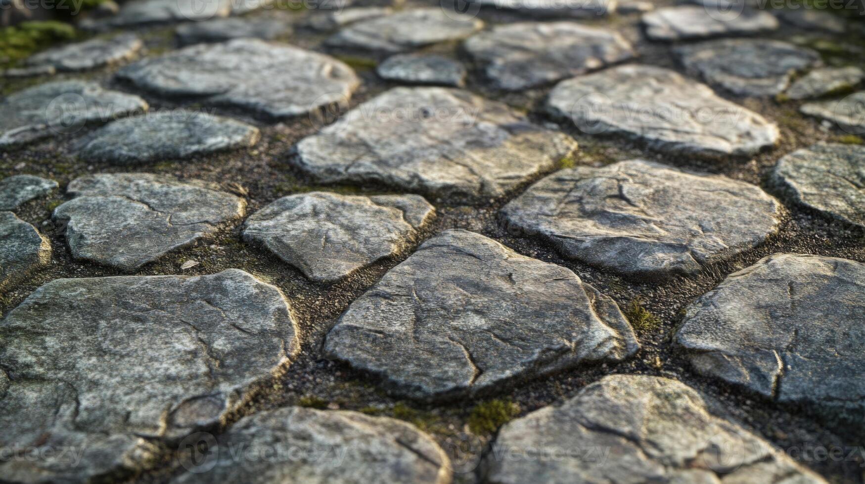 Close-up of a Cobblestone Path with Moss and Gravel photo