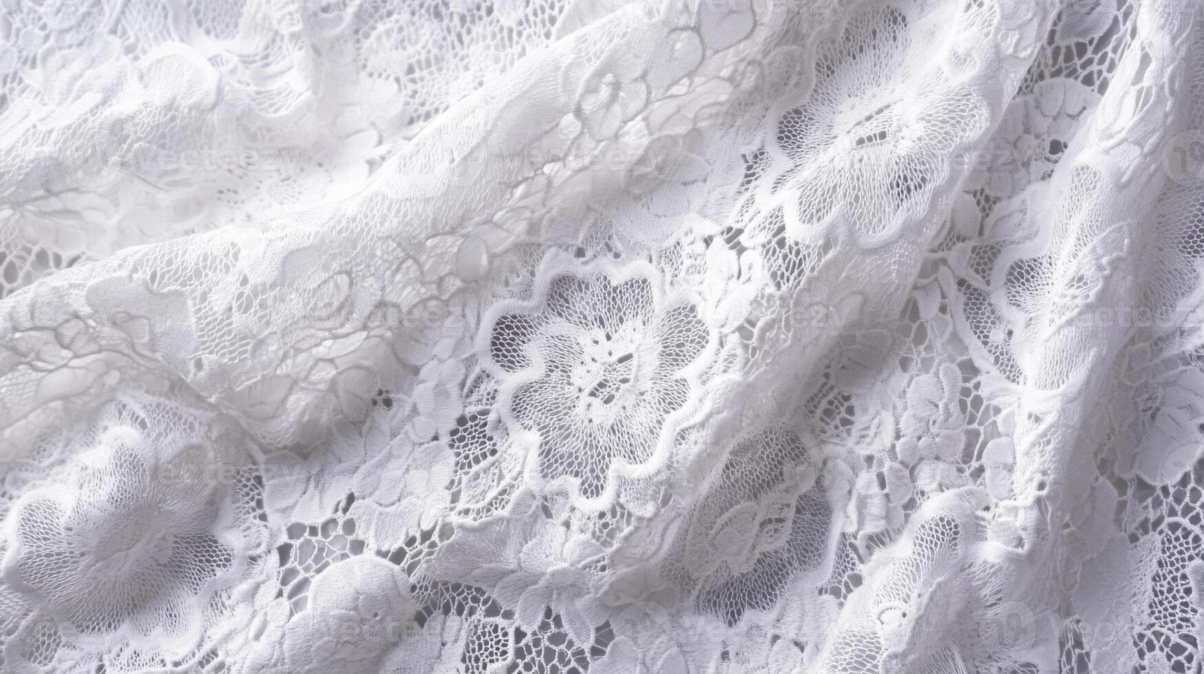 White Delicate Lace Fabric with Floral Patterns photo