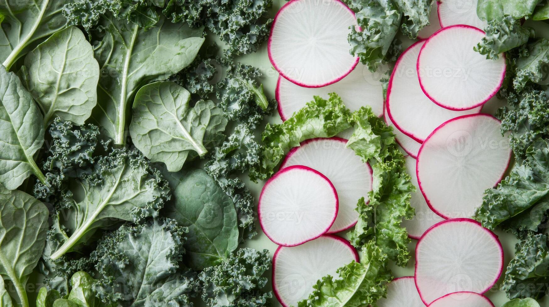 Close-up of Sliced Radishes and Greens photo