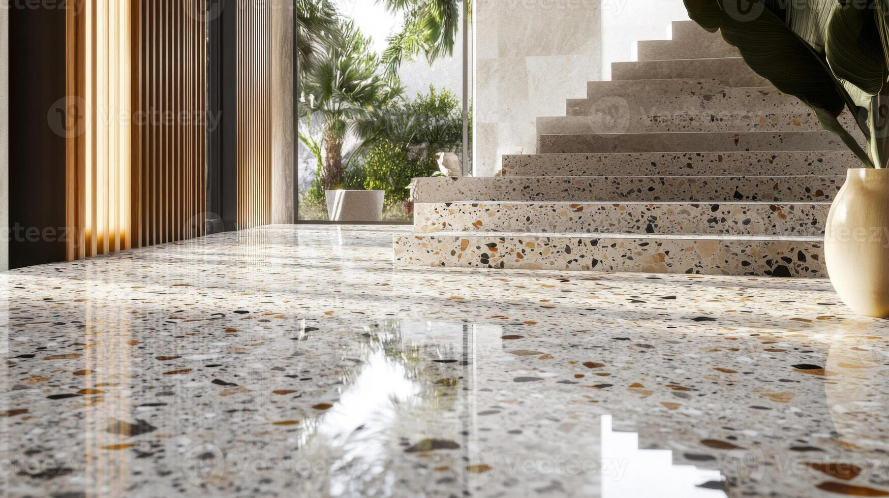 Polished Concrete Floor and Stairs with Stone Inlay photo