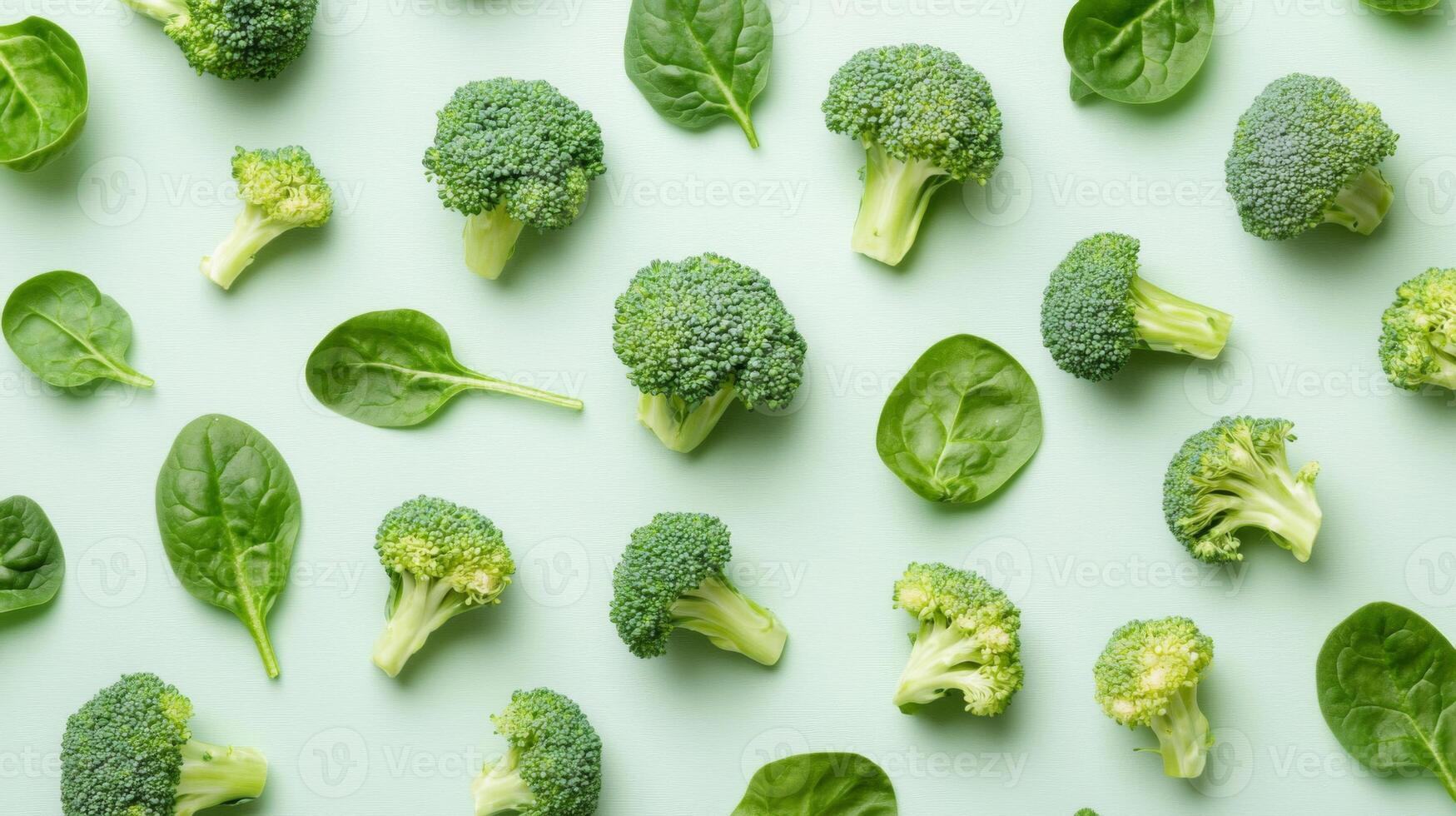 Green Broccoli and Spinach Pattern on a Green Background photo