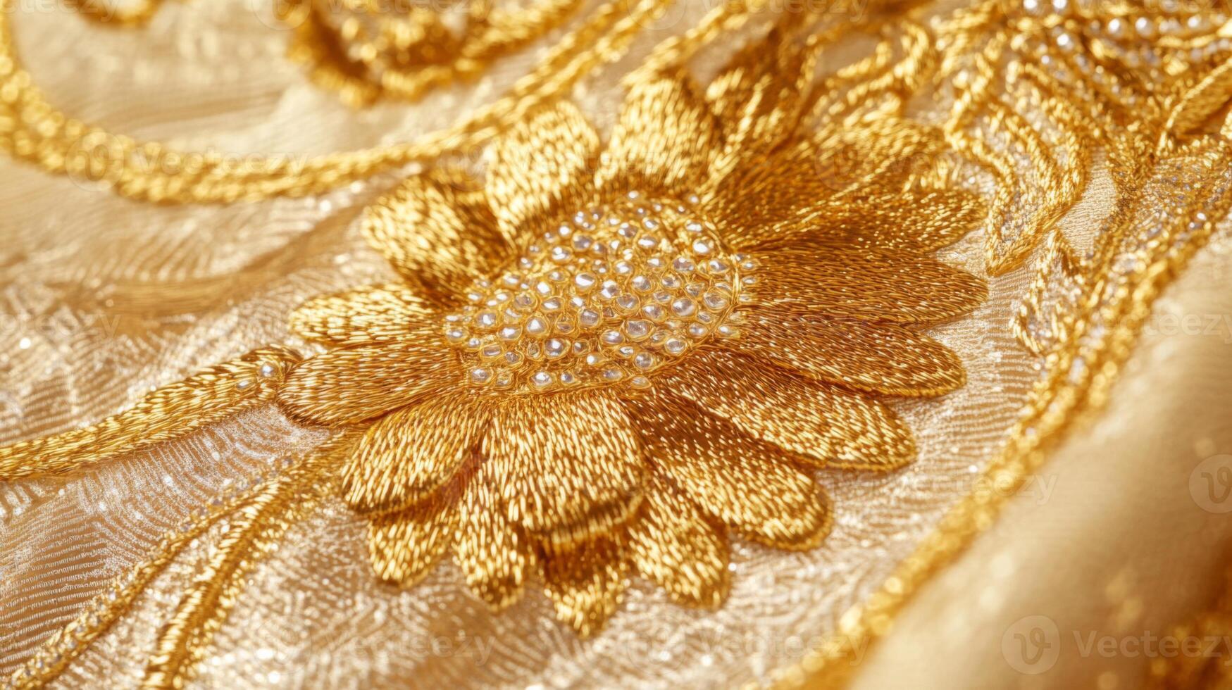 Gold Embroidered Floral Pattern on Fabric photo