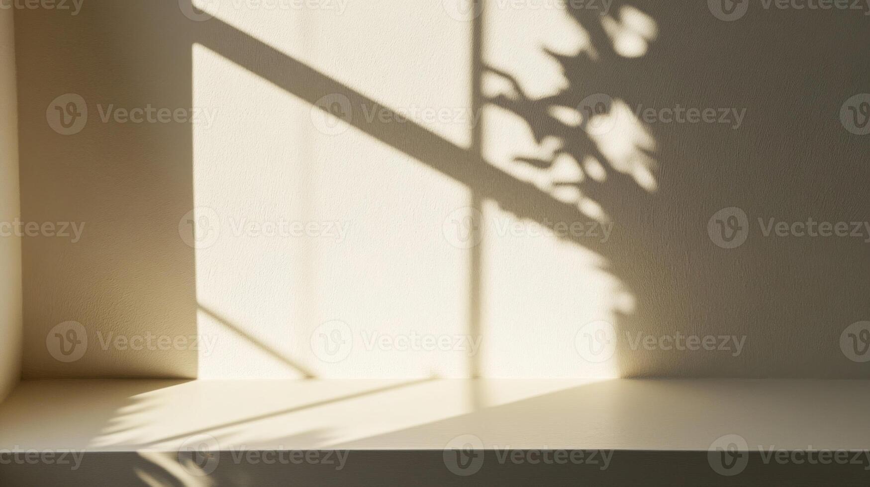 Window Light and Shadow on a White Wall and Shelf photo