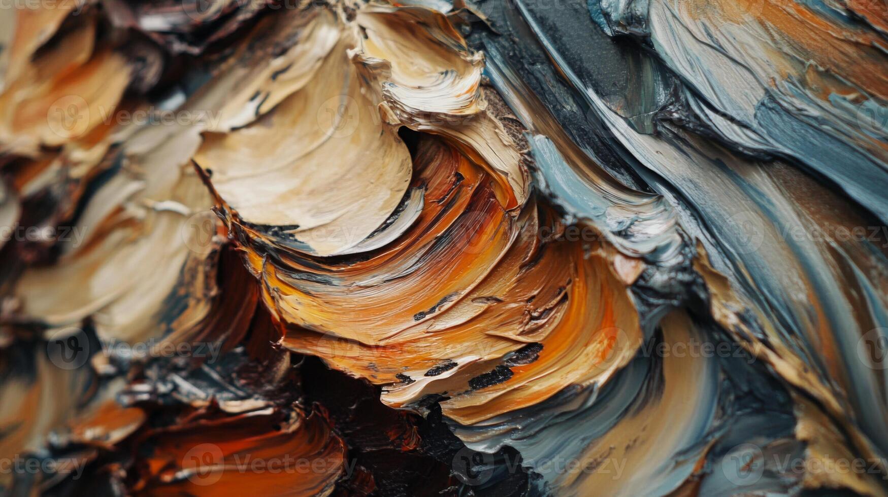 Close-up of Impasto Abstract Oil Painting with Swirling Colors photo