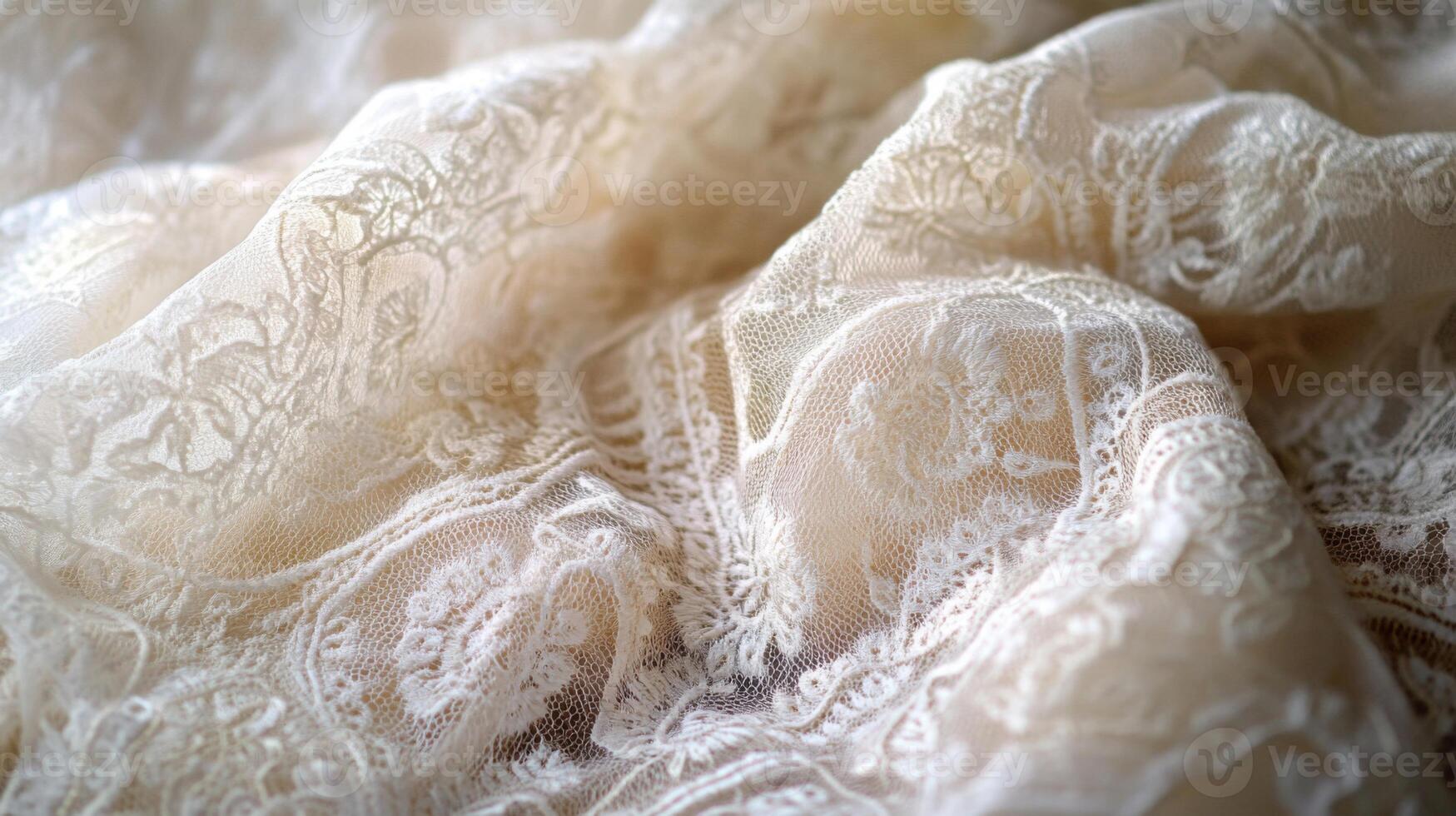 Delicate White Lace Fabric with Intricate Floral Patterns photo