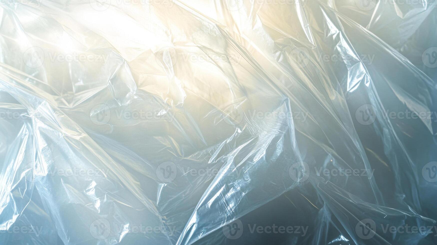 Crumpled Transparent Plastic Sheet with Light Shining Through photo