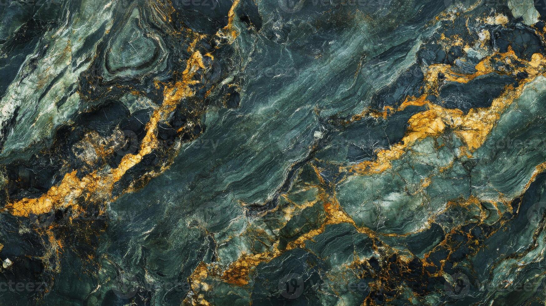 Abstract Marble Texture with Swirling Green and Gold Veins photo