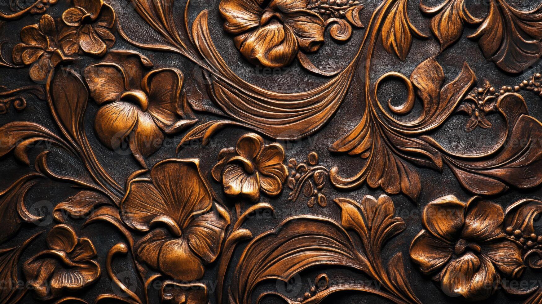 Intricate Carved Floral Design on Dark Leather photo