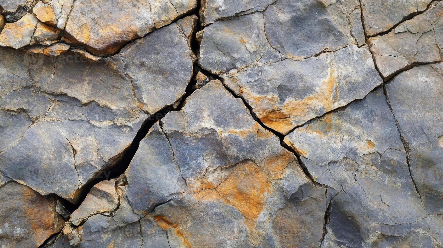 Cracked Rock with Grey and Orange Hues photo