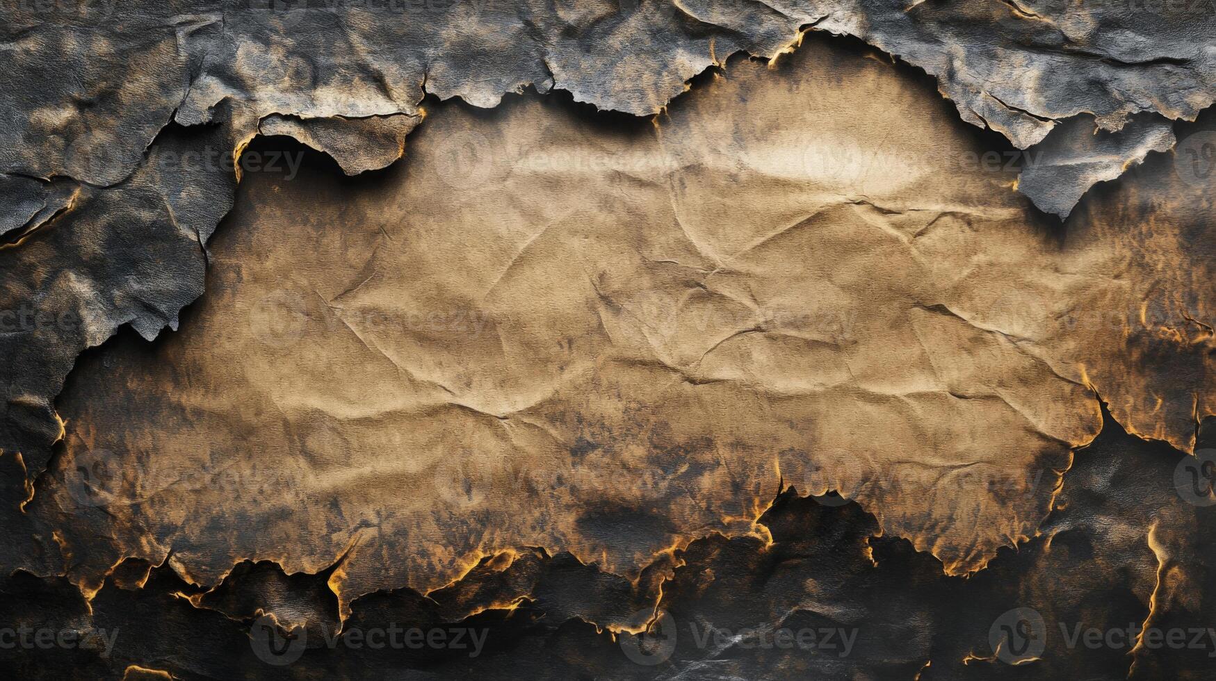 Burned Paper Edges Framing Wrinkled Brown Surface photo