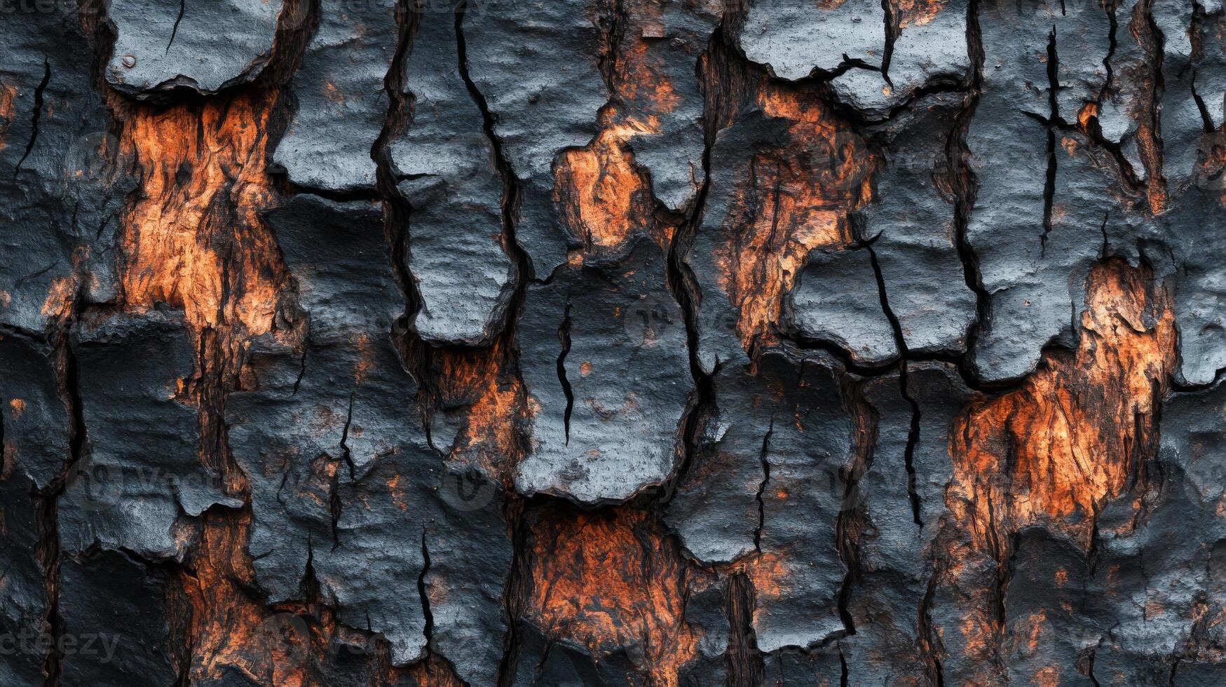 Burnt Tree Bark Close-Up with Visible Cracks and Patterns photo