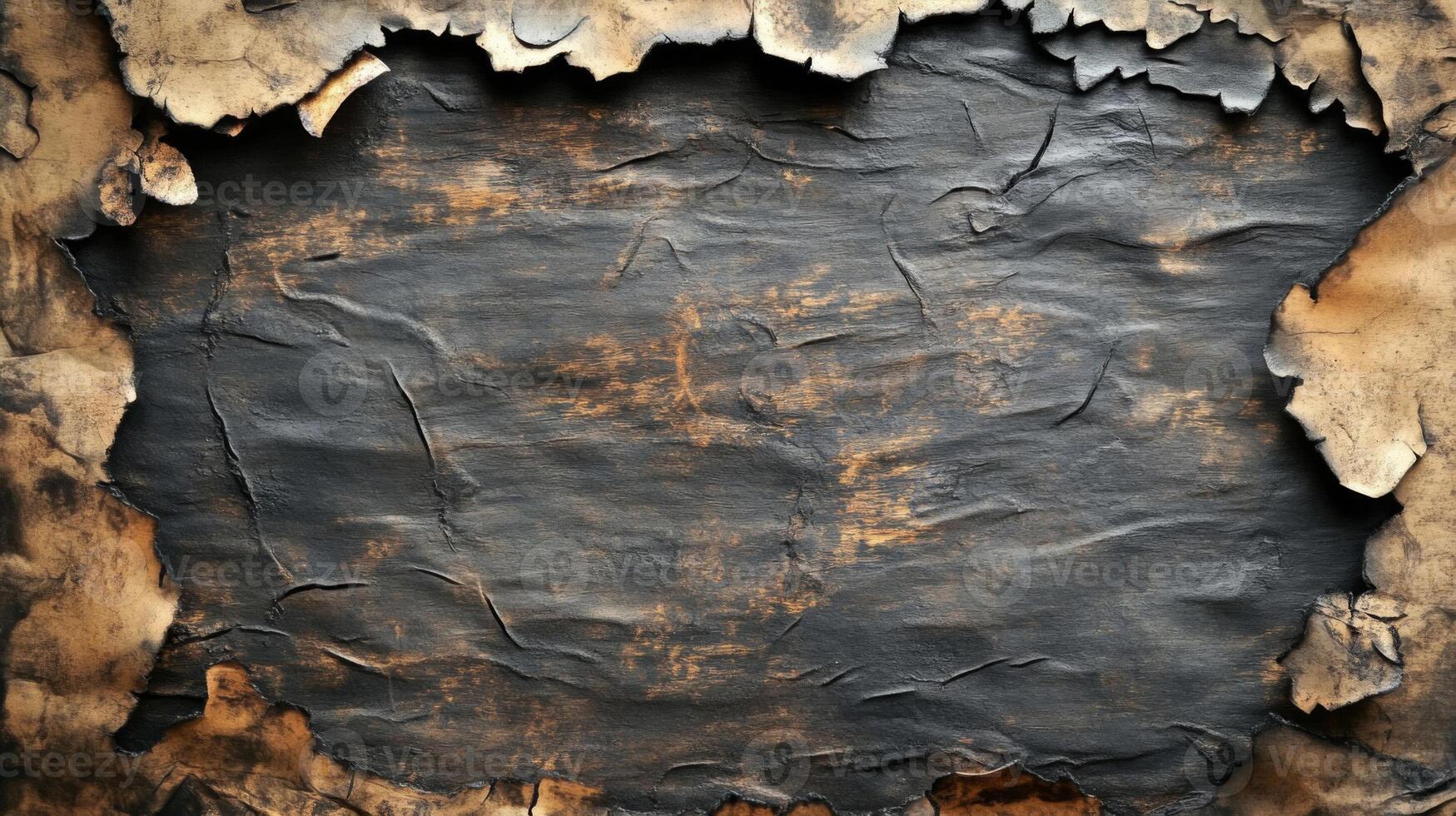 Burned and Cracked Paper Frame with Black Background photo