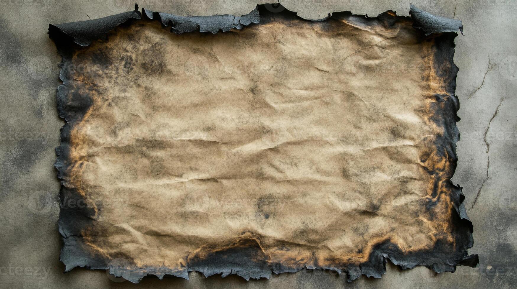 Burned and Crumpled Parchment Paper with Blackened Edges photo