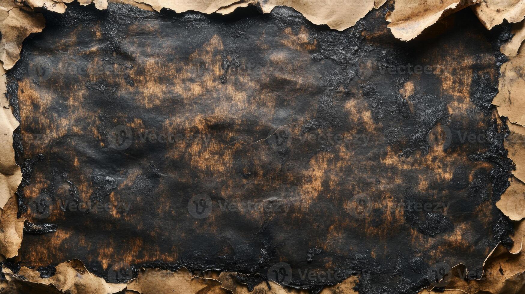 Burned and Torn Brown Paper with Black Splotches photo