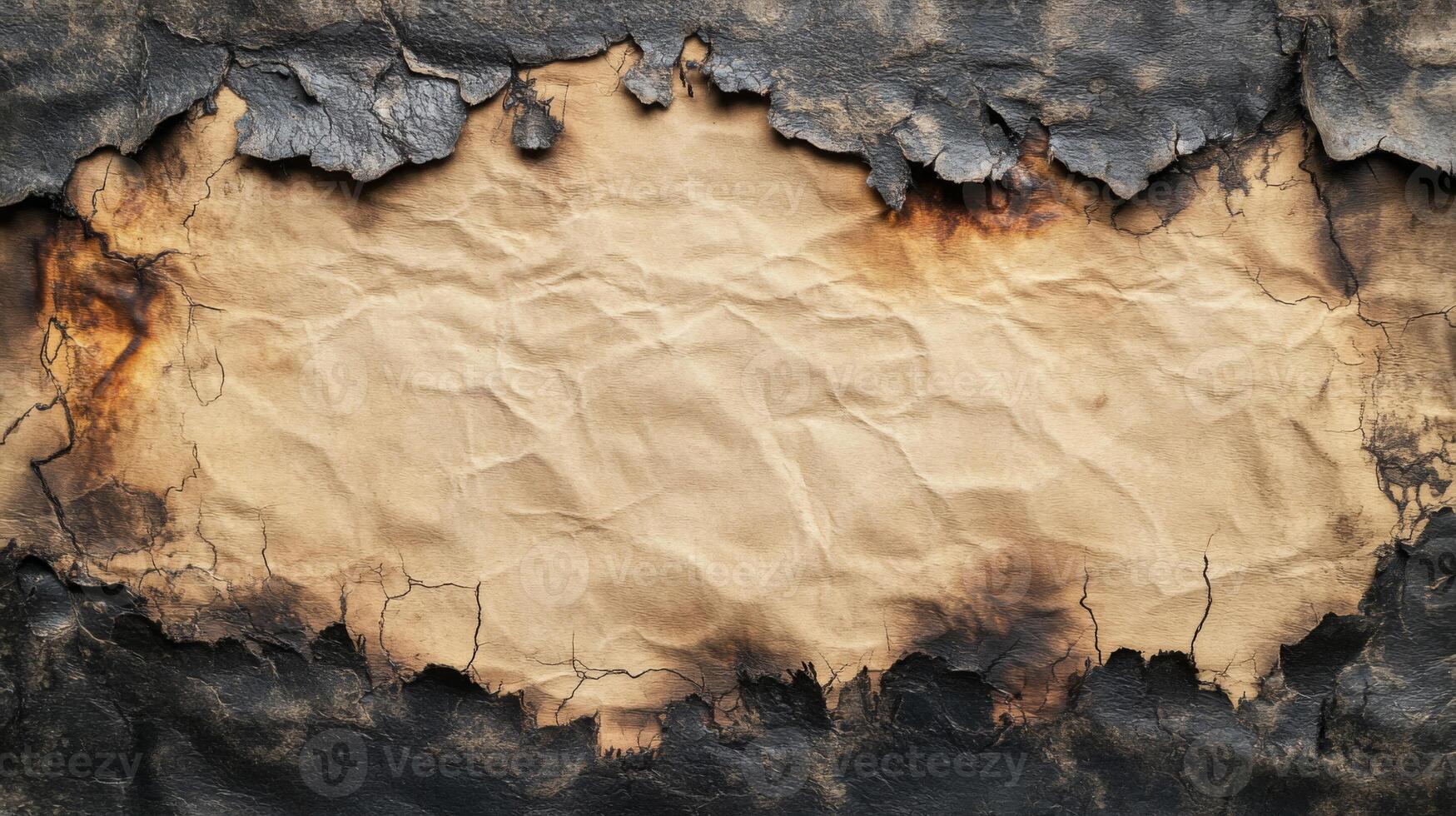 Burned and Crumpled Paper with Black Edges photo