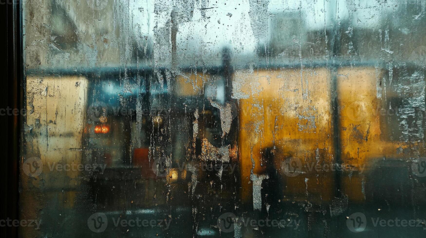 A Rainy Day View Through a Window with Streaks of Water photo