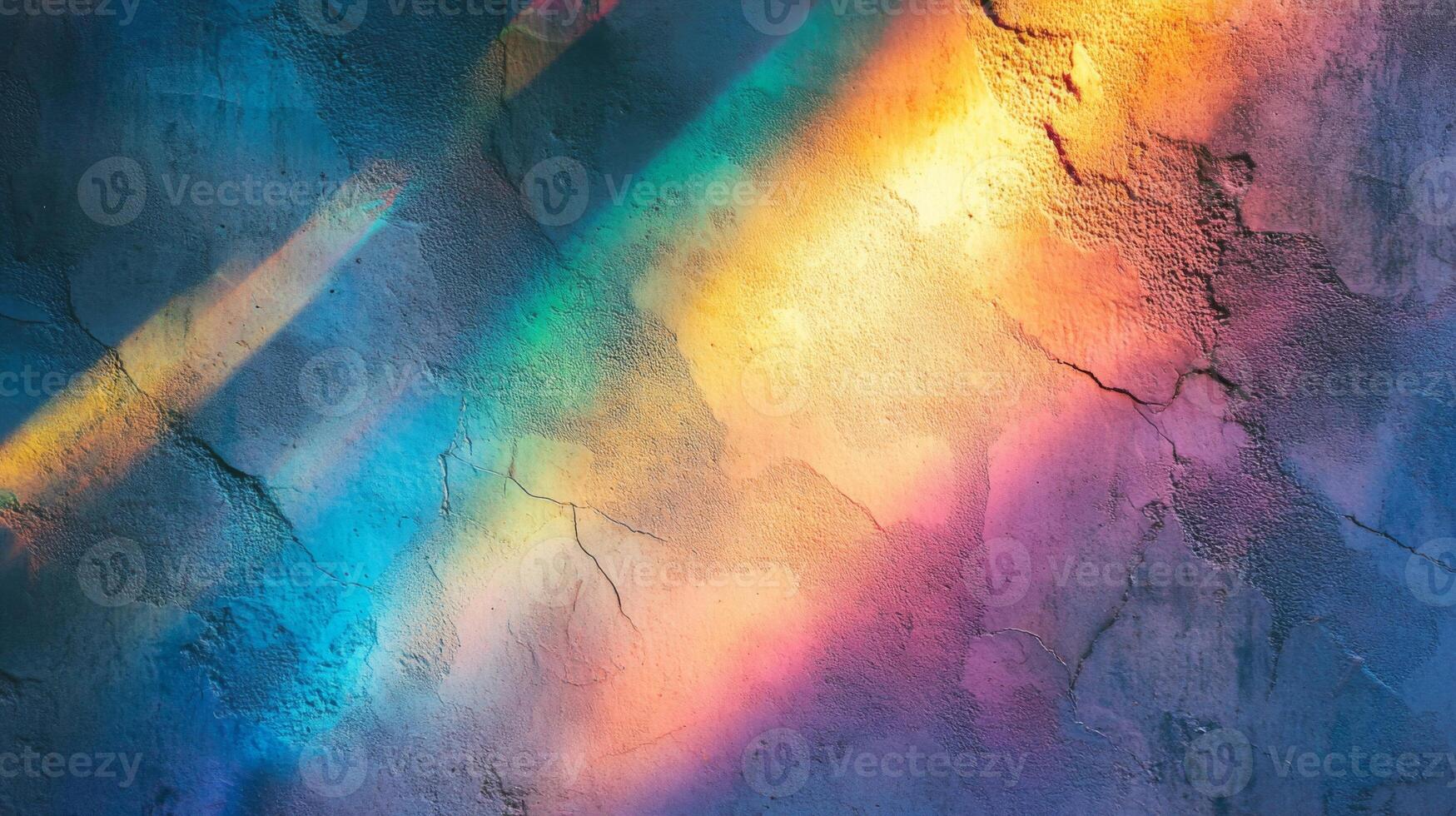 A Cracked Concrete Wall Bathed in Multicolored Light photo