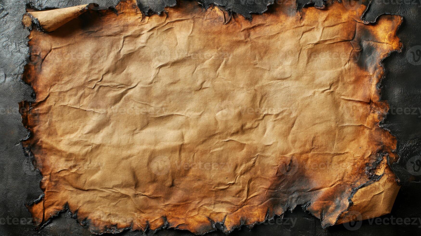 Burned and Crumpled Paper with a Dark Background photo