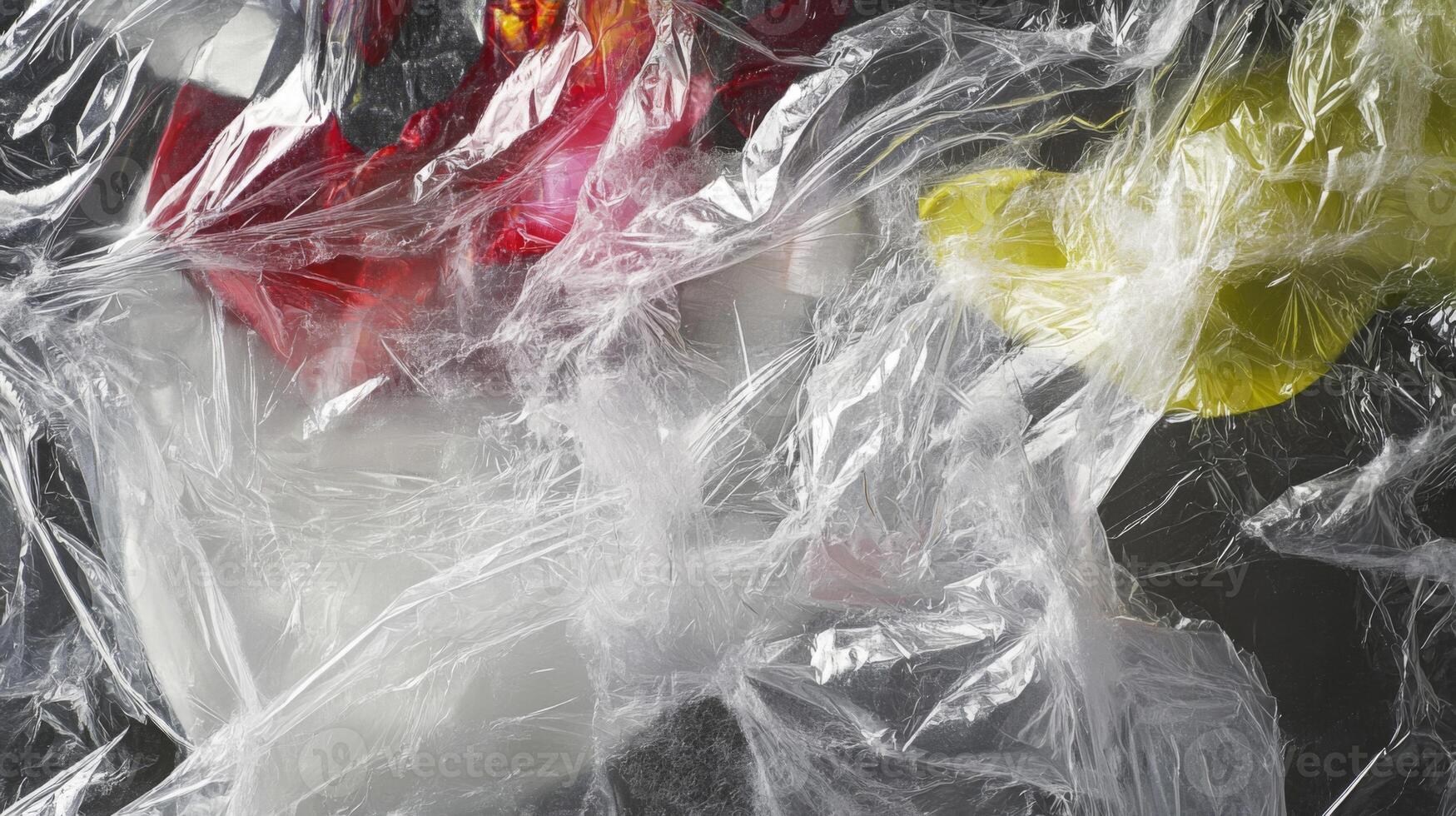 Abstract Plastic Wrap Over Red, Yellow, and Black Objects photo