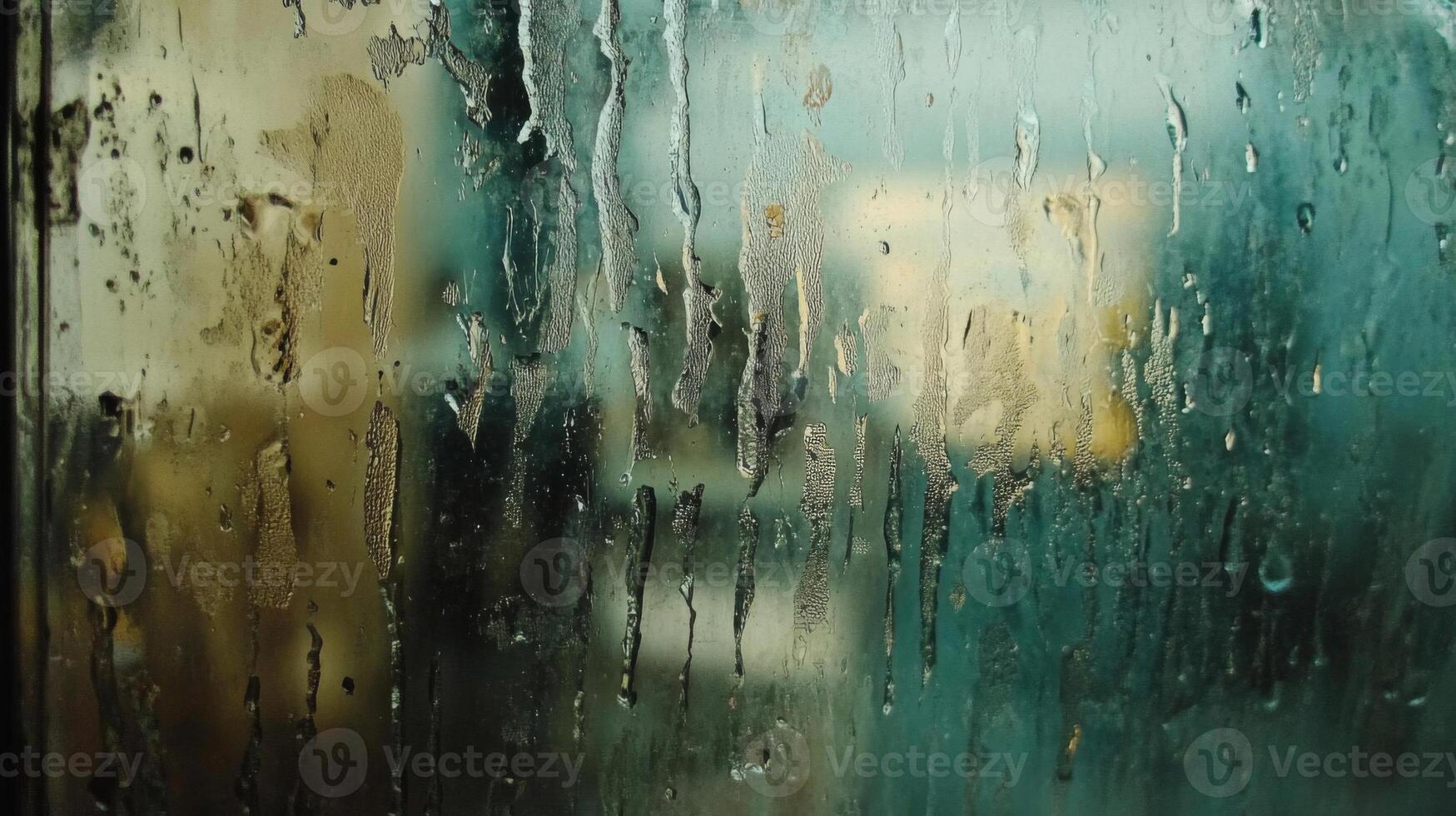 Water Droplets on a Window Pane with a Blurred View photo