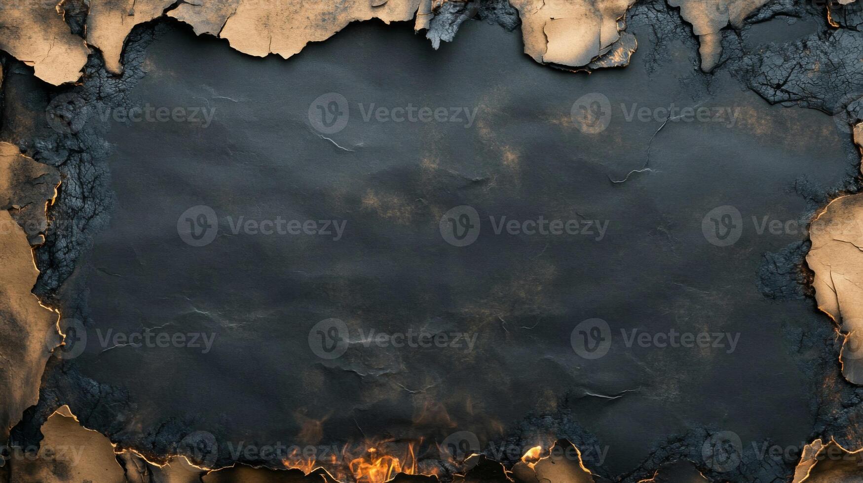 Black Paper Frame with Burned Edges and Flames photo