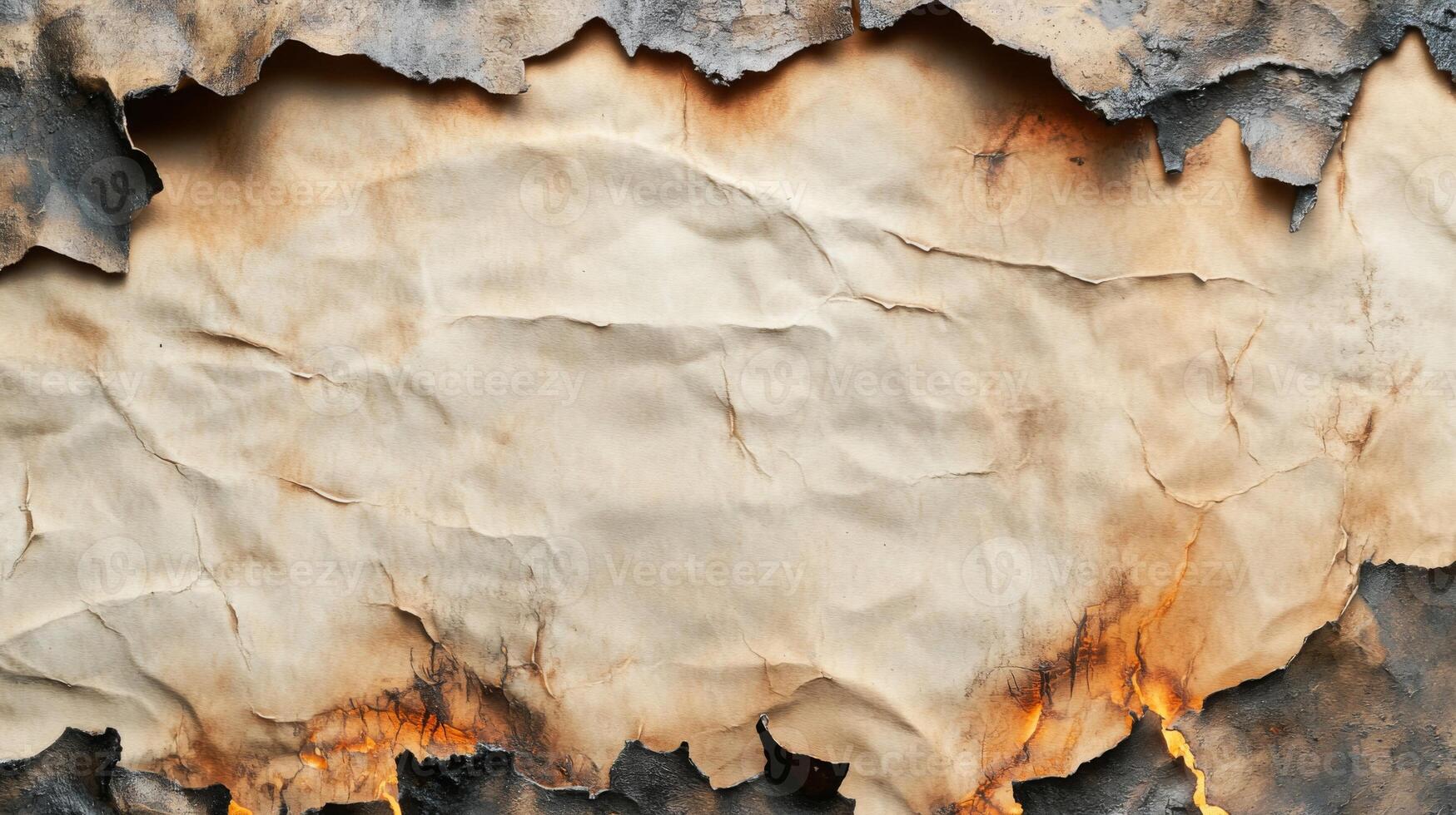 Burned Edges of a Wrinkled, Off-White Paper photo