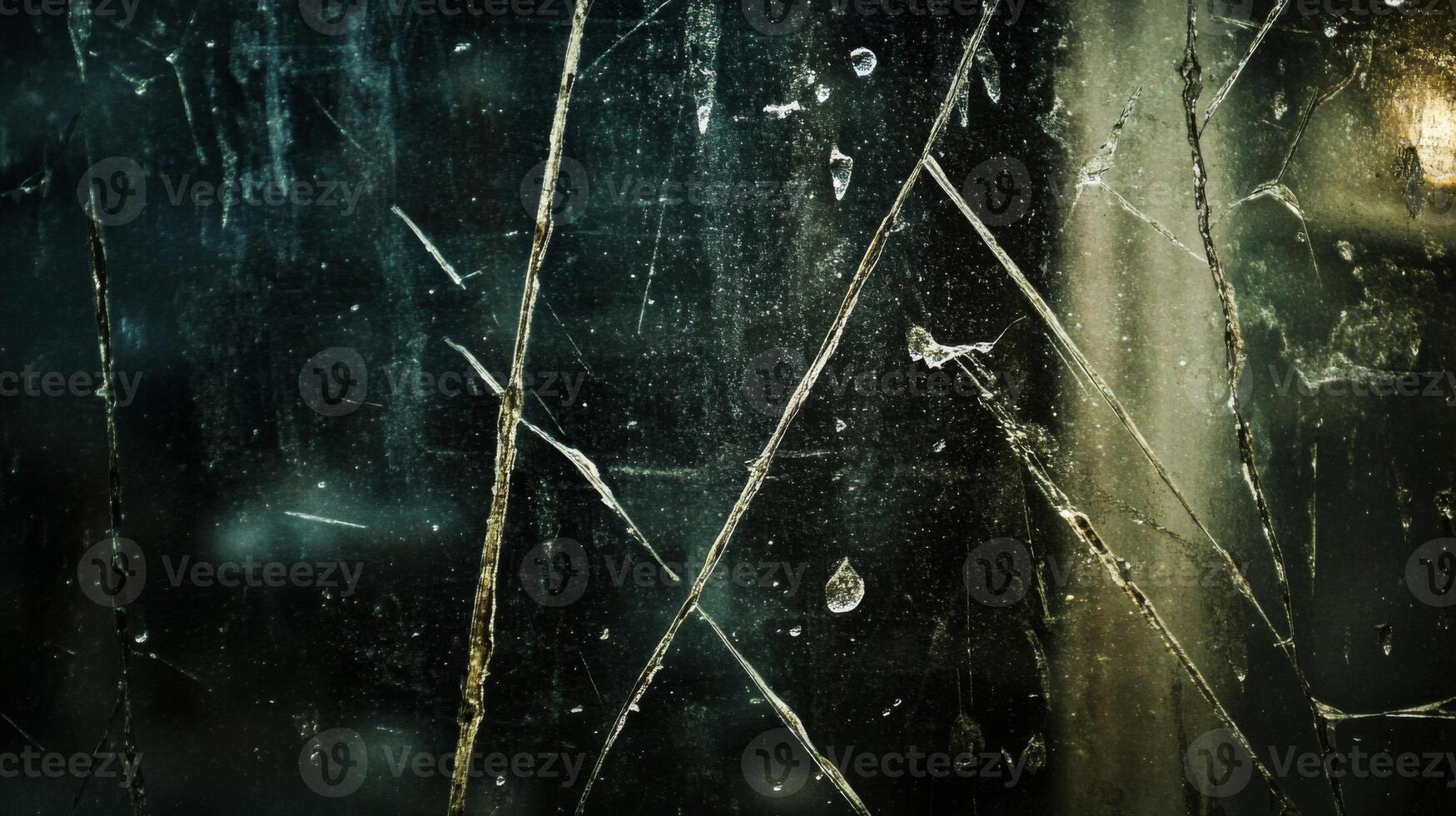 Cracked and Dirty Window Pane with Diagonal Lines photo
