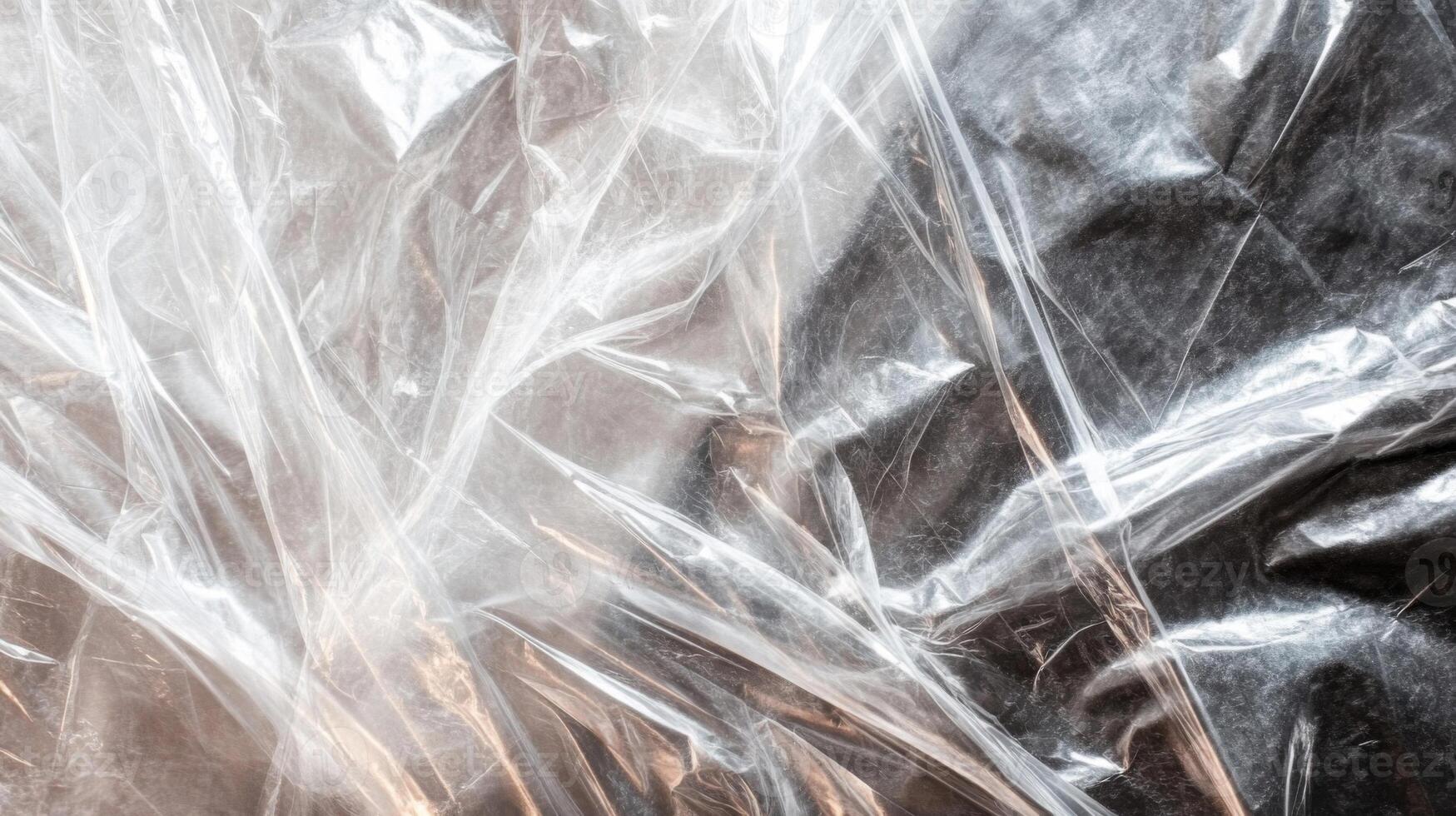 Abstract Texture of Crumpled Clear Plastic Wrap photo