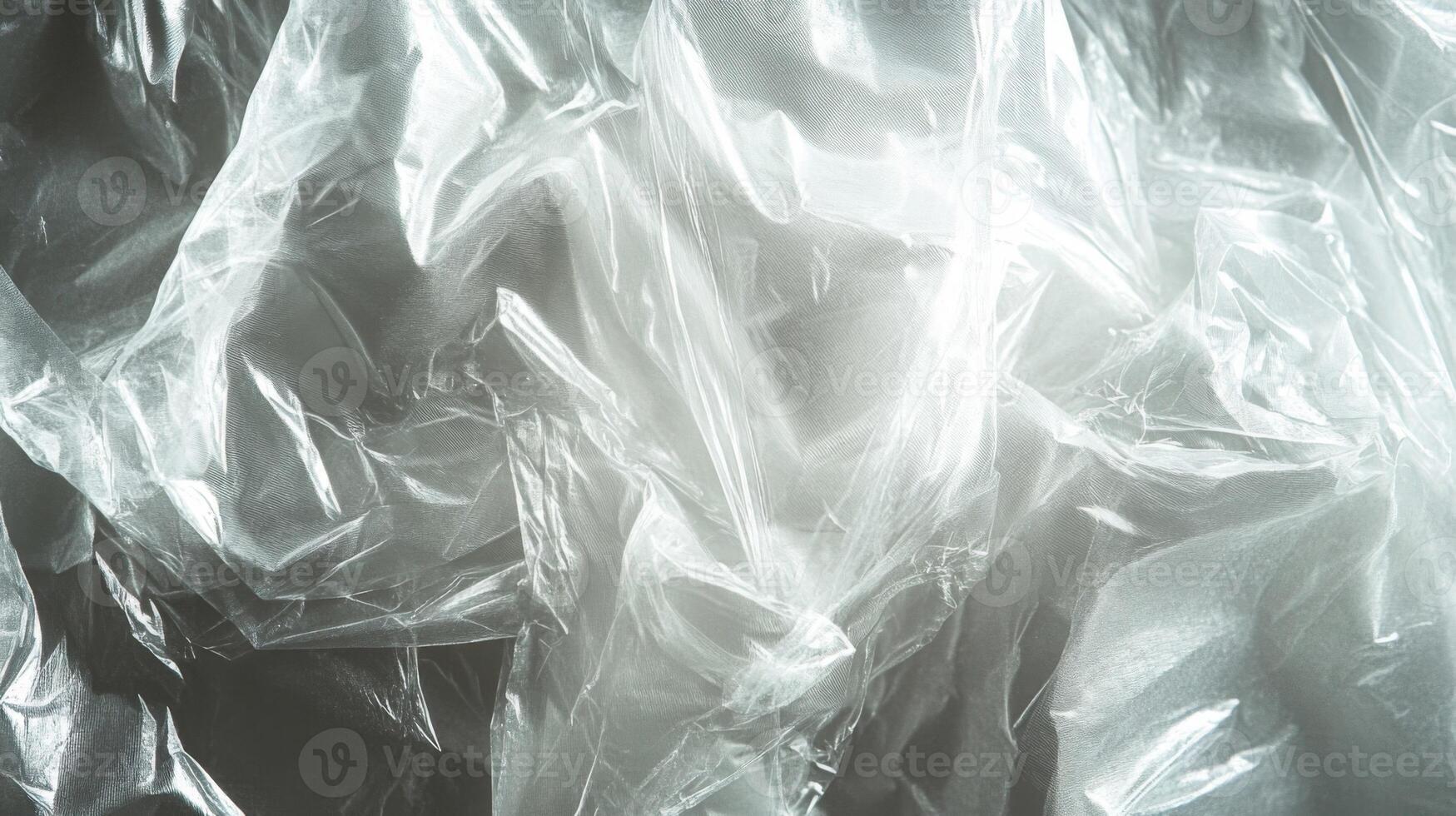 Crinkled Transparent Plastic Sheet with Light Reflecting Off Its Surface photo