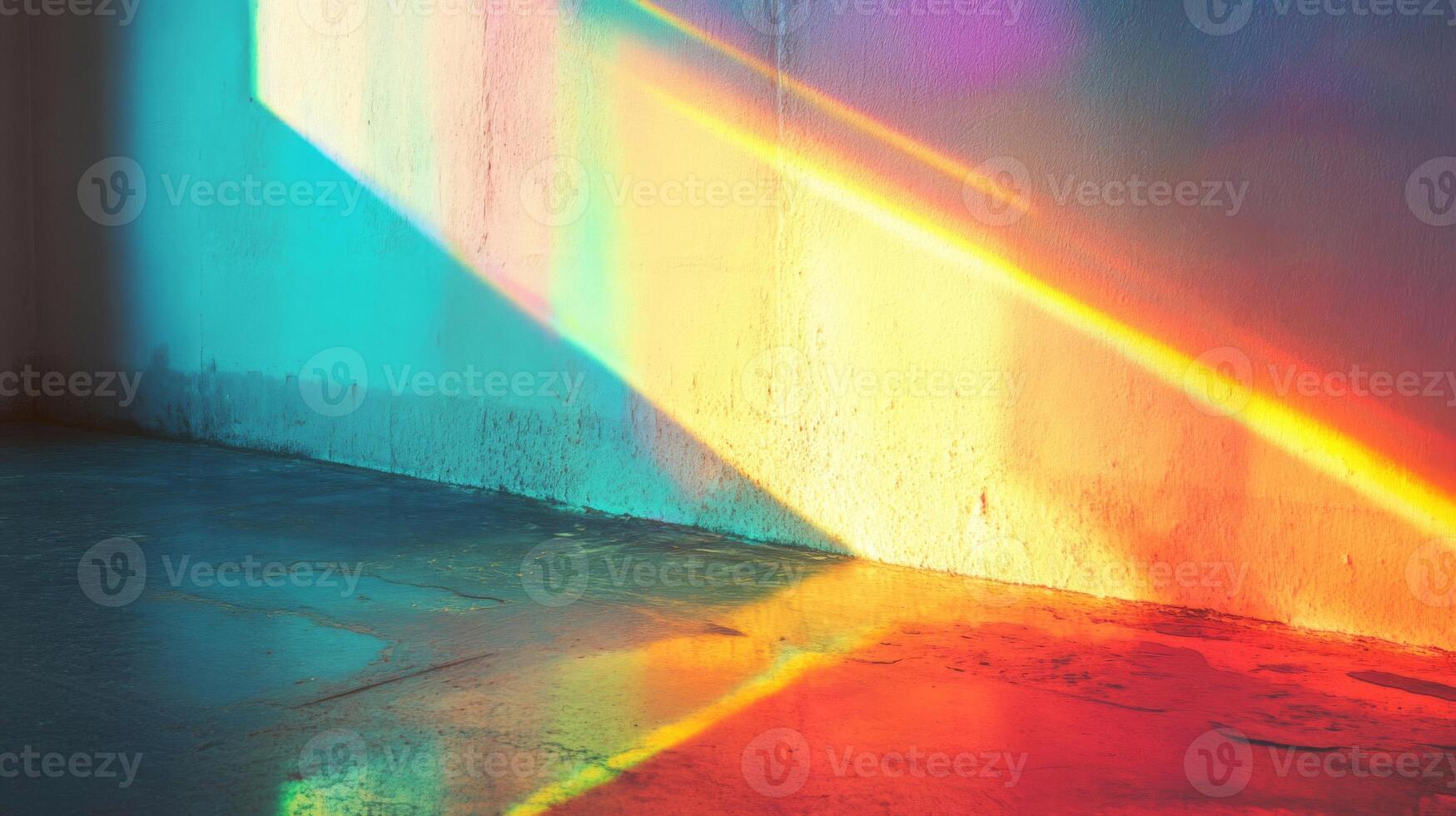 Rainbow Light Streaks Across Concrete Wall and Floor photo