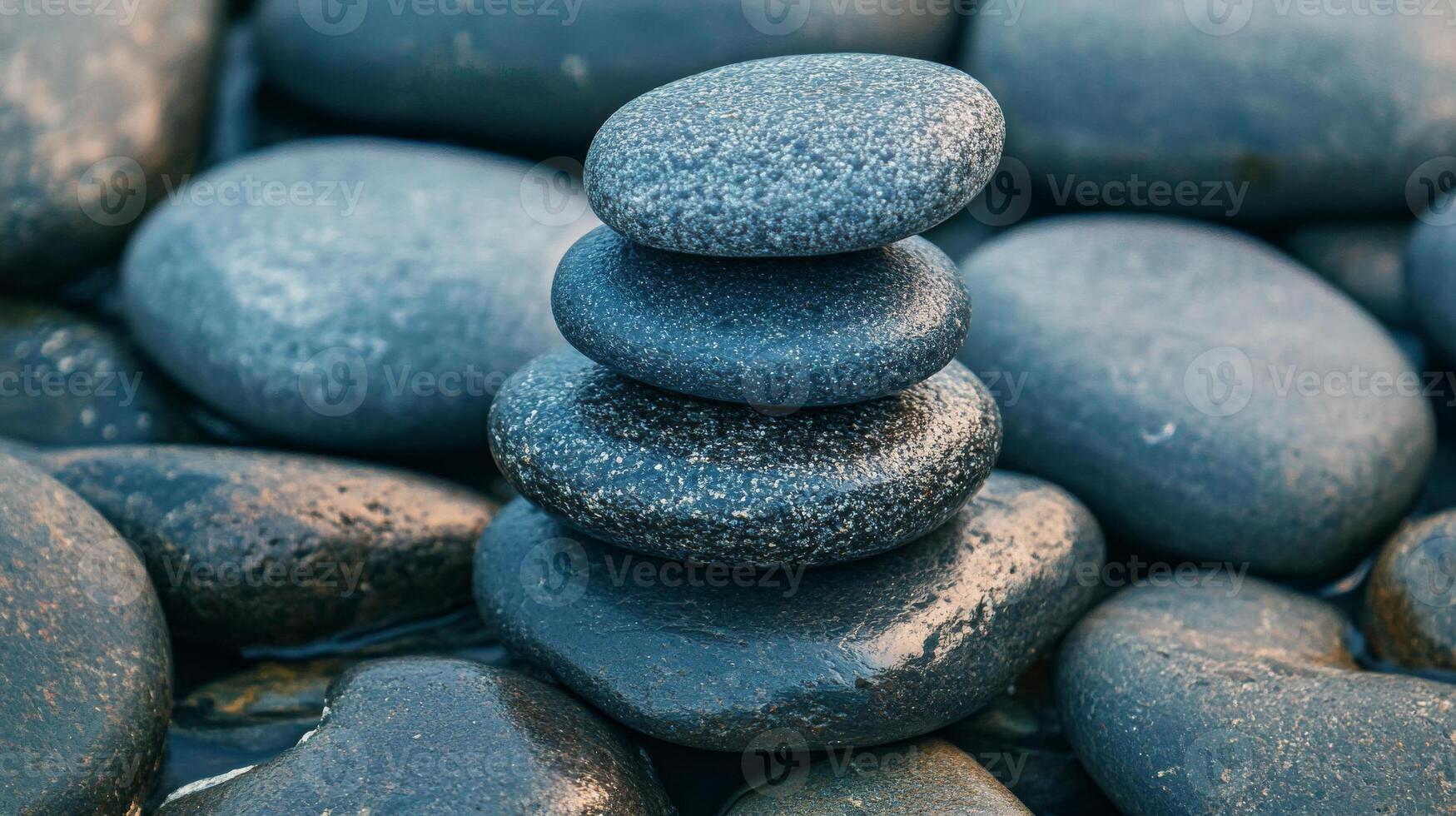 Stack of Smooth, Gray Stones with a Watery Sheen photo