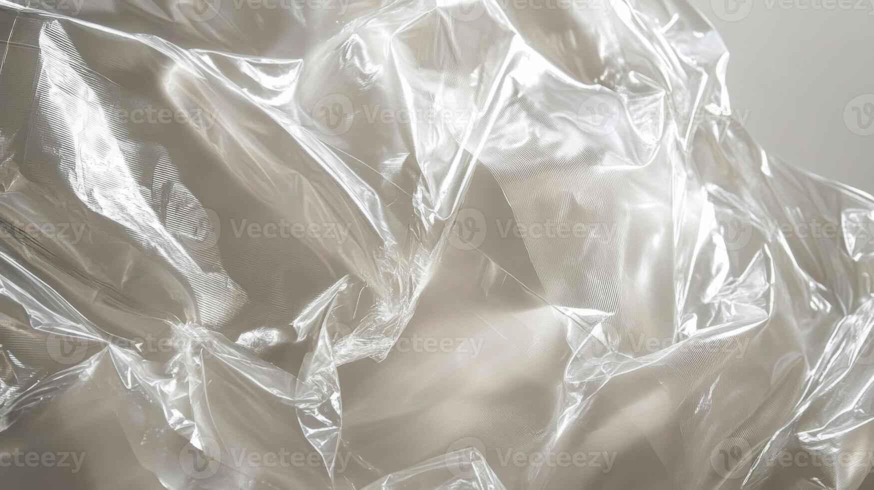 Crumpled Transparent Plastic Sheet Reflecting Light photo