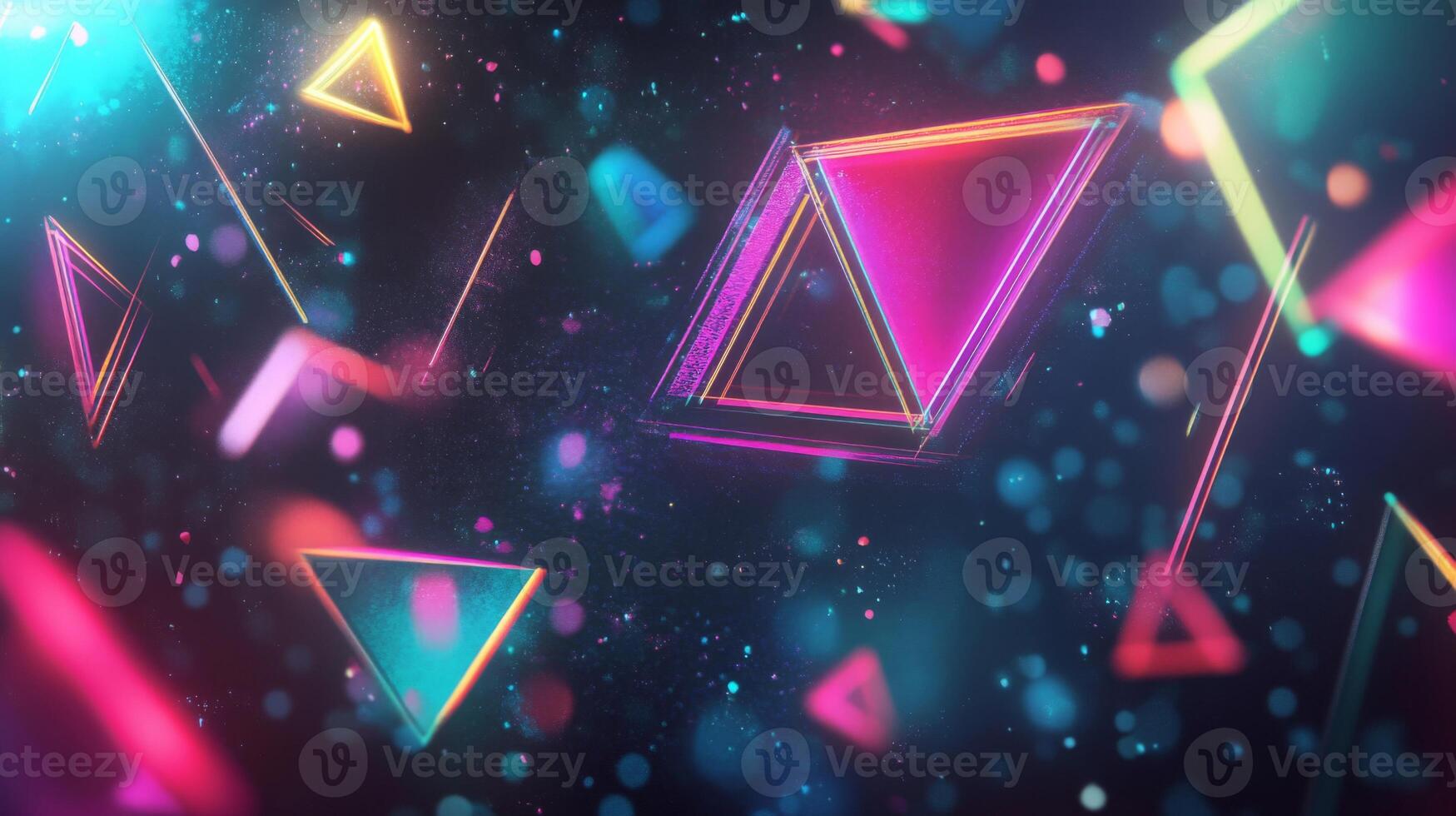 Glowing Neon Triangles and Dust Particles in Dark Space photo