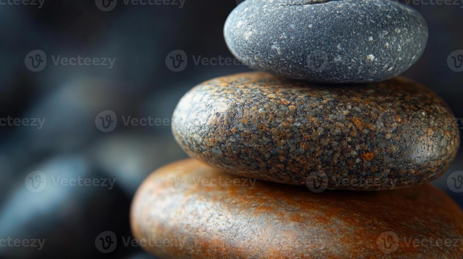 Close-up of Stacked Smooth River Rocks photo